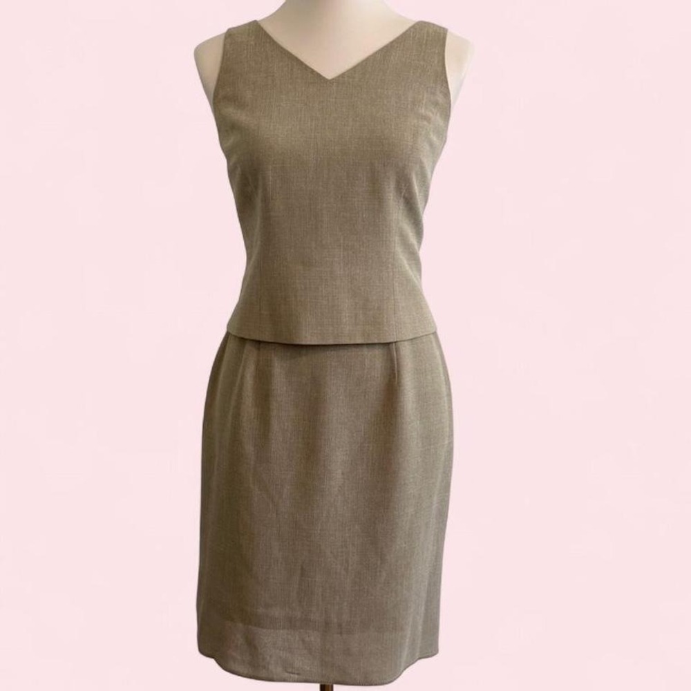 Vintage Khaki Two-Piece Skirt & Top Set 6p